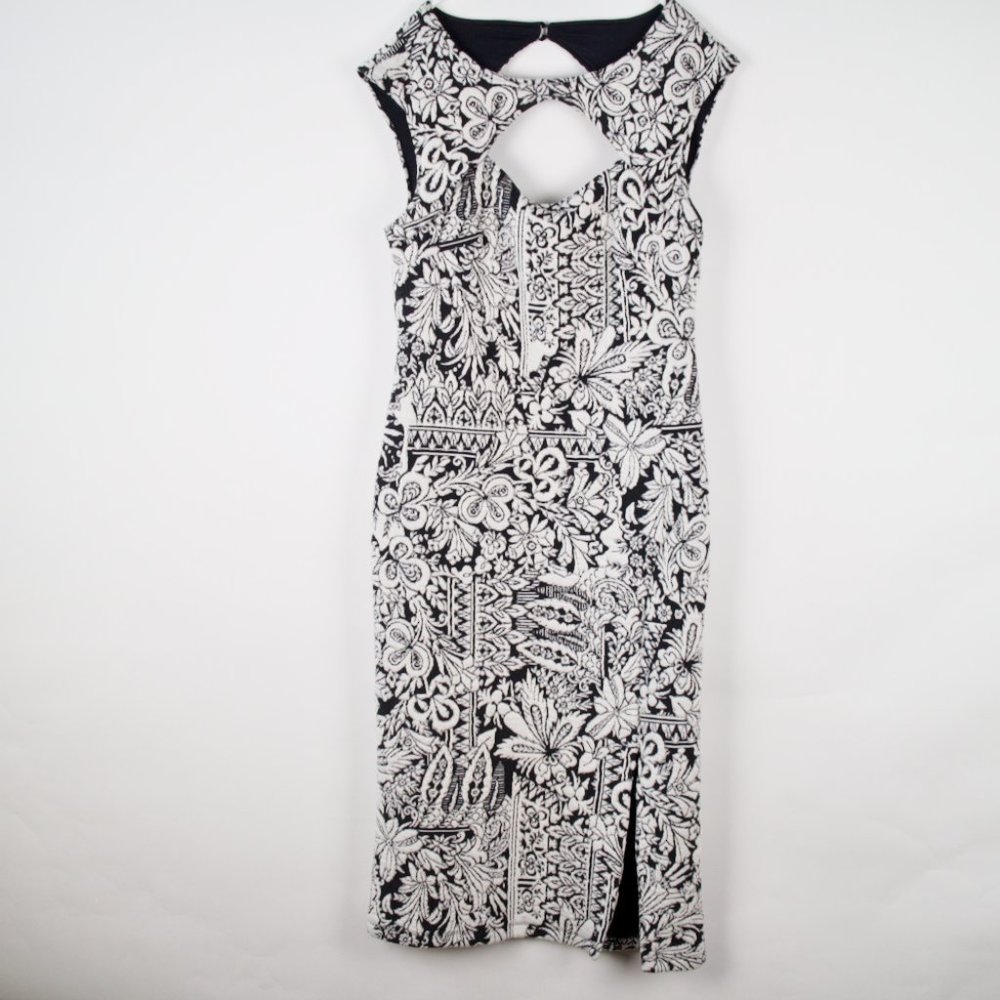 Anthropologie Jacquard Cut-Out Midi Dress | Black/White | Size M - Picture 2 of 8